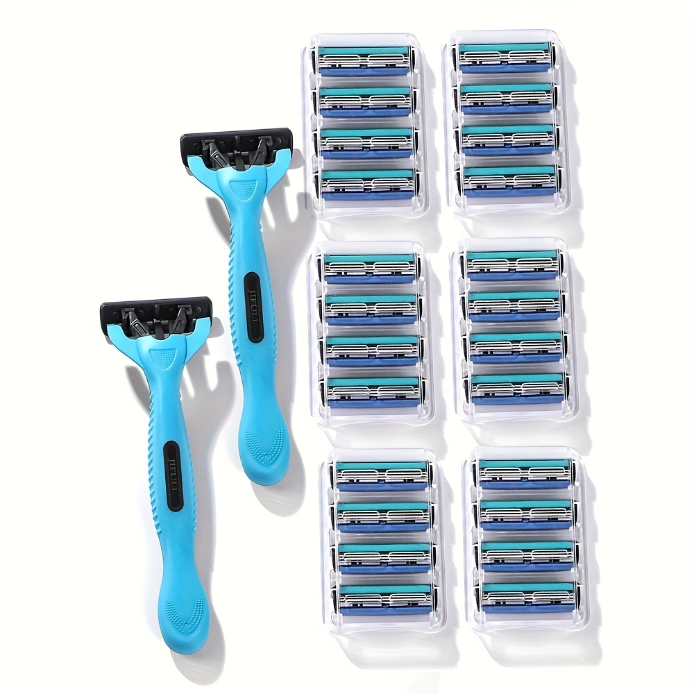2 Handles + 24/26 Blades / Men's and Women's Manual Safety Razor with 3/6 Layers of Stainless Steel Hair Removal Shaver Blade Replaceable Shaving Head Shaving Tool