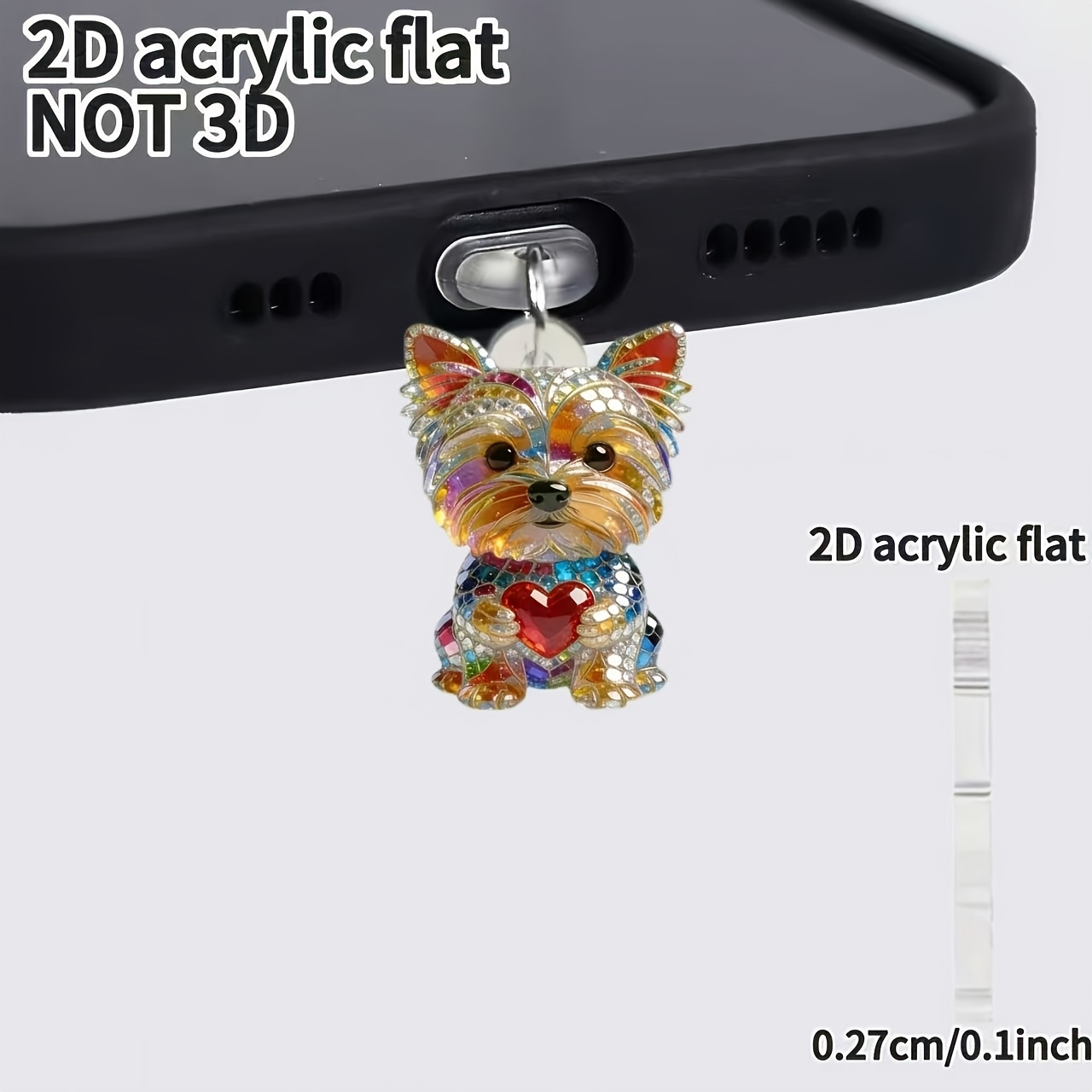 TEMU [2D ] 1 pieza Acrílico, Lindo de Yorkshire de Amor, Adecuado para Iphone/Conector Tipo-C, Adiciones para Teléfono, Protección, Tapón Antipolvo,