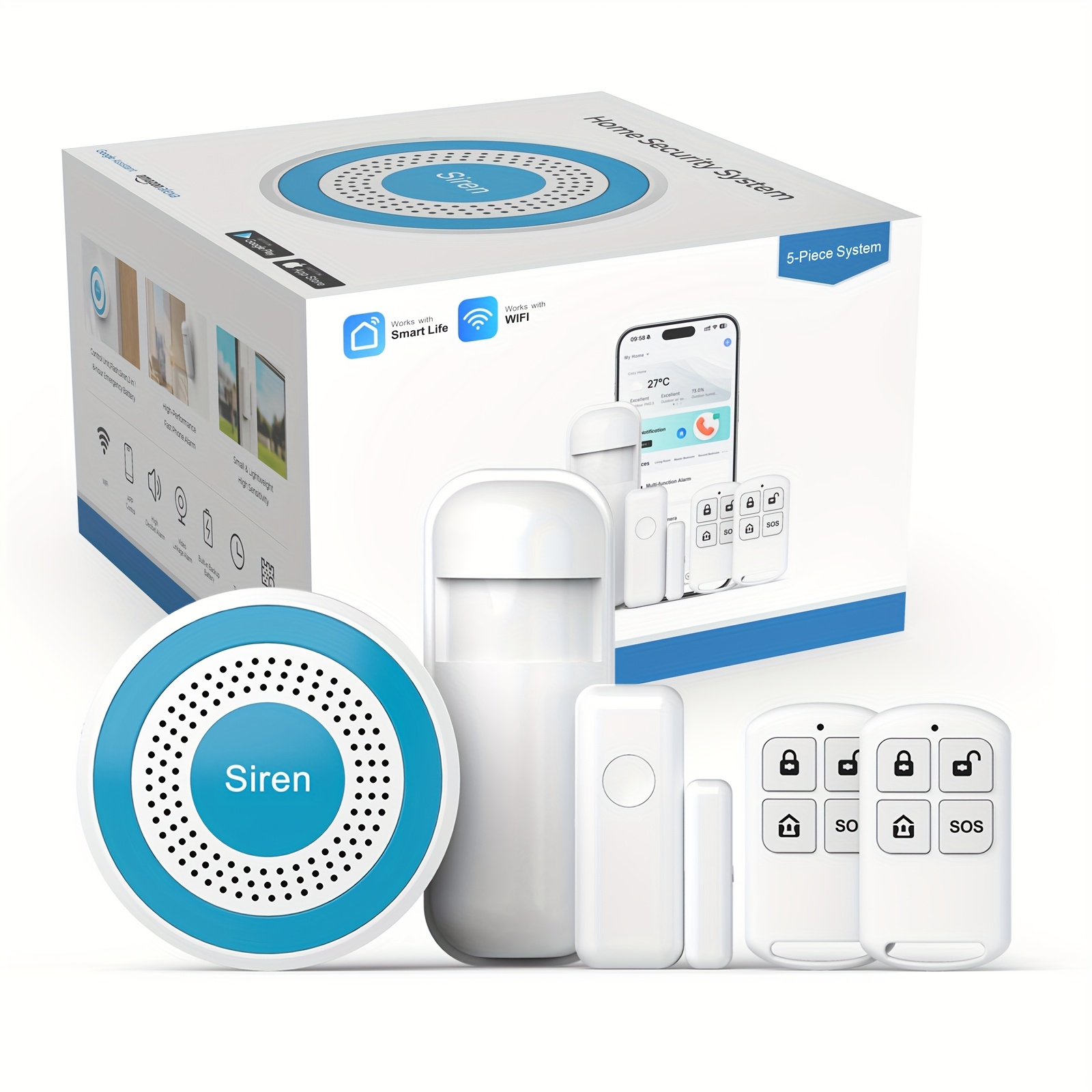 Alarma de Seguridad Doméstica con Sensor PIR y Luz Estroboscópica Mini, Sistema de Alarma Sonora con Flash y Sonido para Interiores, Compatible con Wifi