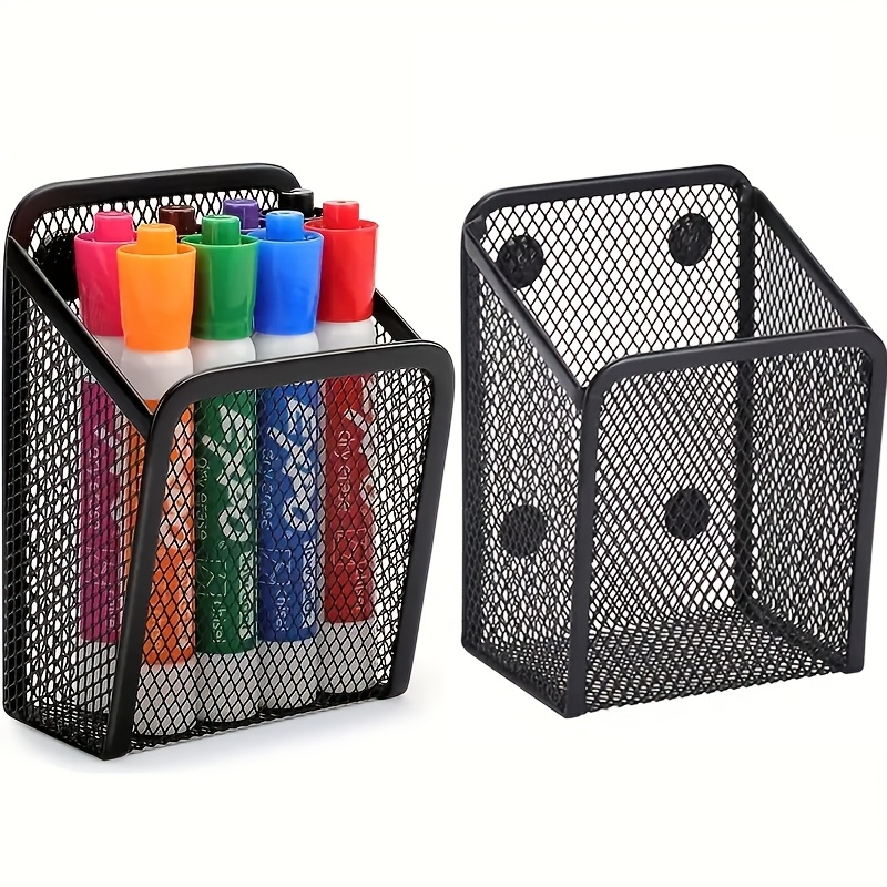 

1pc Stainless Steel Magnetic Pencil Holder - Mesh Pen Basket With Strong Neodymium Magnets For Whiteboard, Blackboard, Kitchen, Locker, Home, And Office Organization