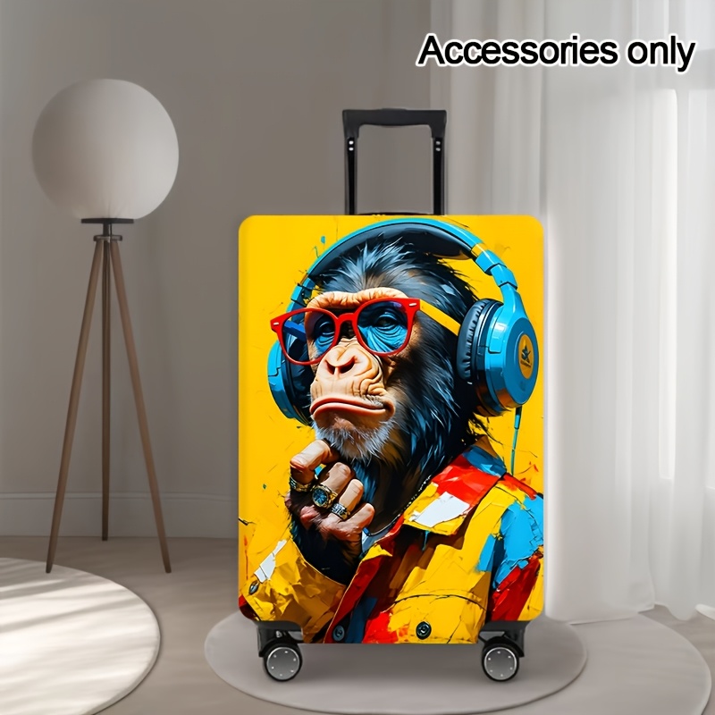 TEMU A Travel Essential Featuring A Suitcase Cover With A Monkey Design Wearing Red Glasses And Blue Headphones, Made Of Lightweight And Durable