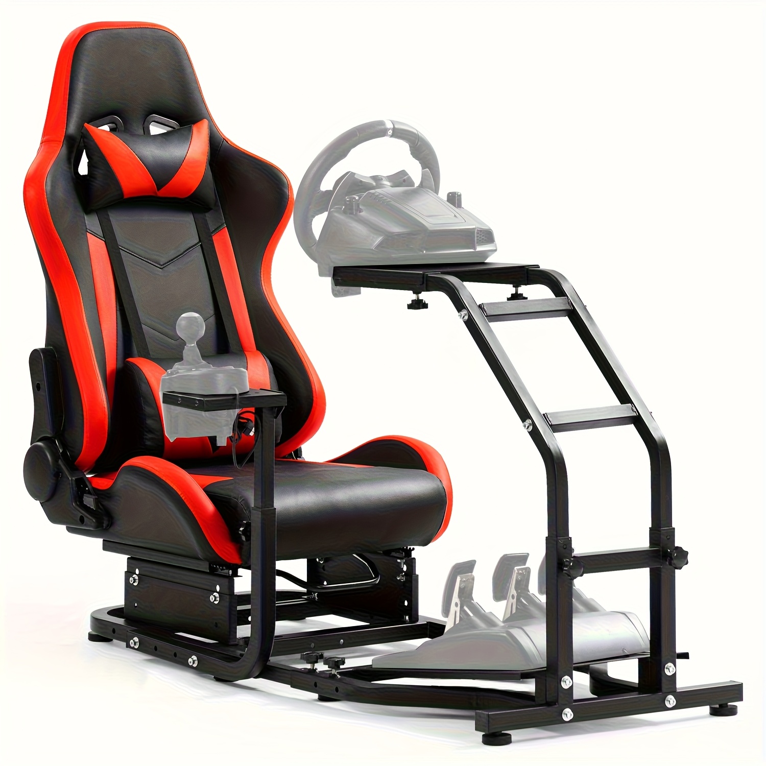 Image of Mokapit Steering Wheel Stand Racing Cockpit With Red Seat Design For Legs Fit For Logitech/ G29, , , G25 And T300rs, T80, Adjustable No Steering Wheel, , Pedals