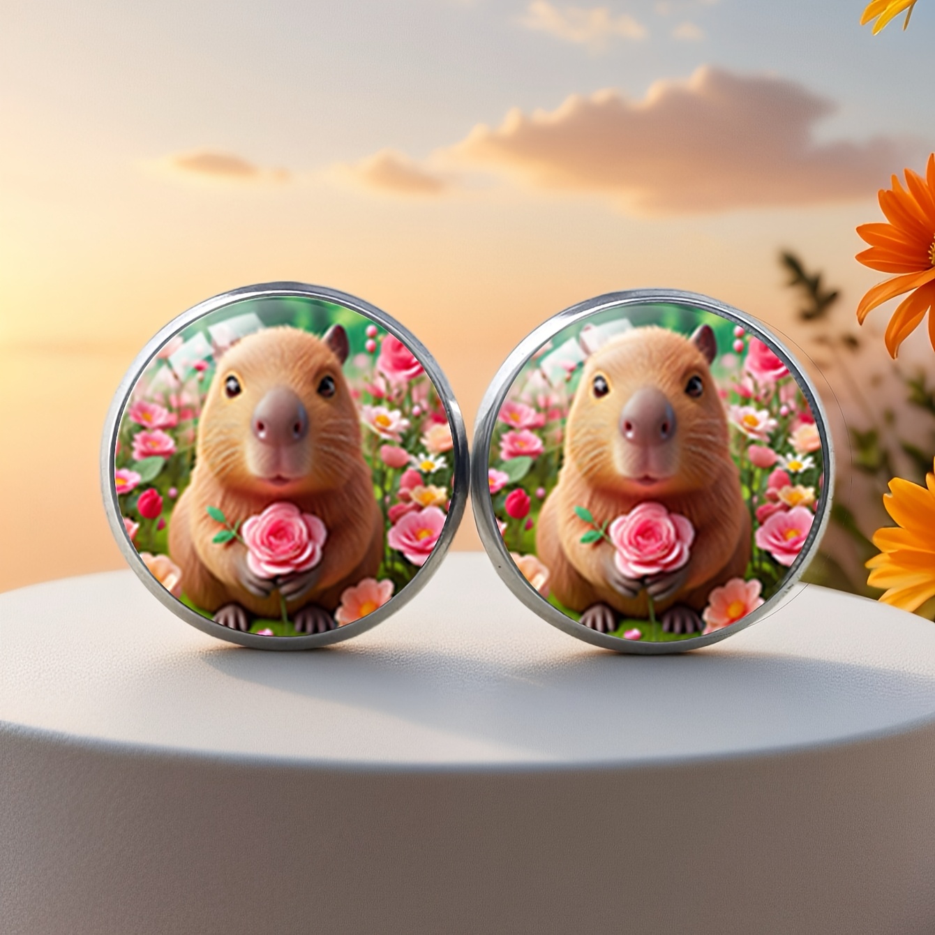TEMU Ein Paar bezaubernde Capybara Ohrringe, Cartoon Tier Ohrringe, Unisex Hypoallergene Accessoires für den und Geburtstagsgeschenke, ohne Batterie