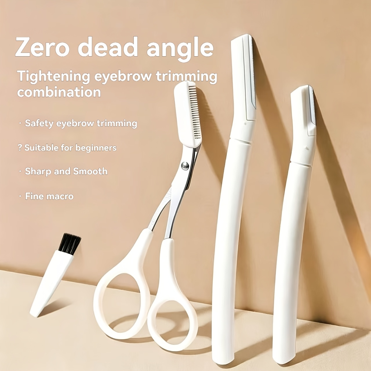 TEMU 傷防止 眉毛手入れキット！専用ゼロデッドゾーン眉カミソリ＋櫛付き眉ハサミセット。鋭利で滑らか、精密なディテールで生え際の毛を簡単に整え、自然で洗練されたな眉形を実現