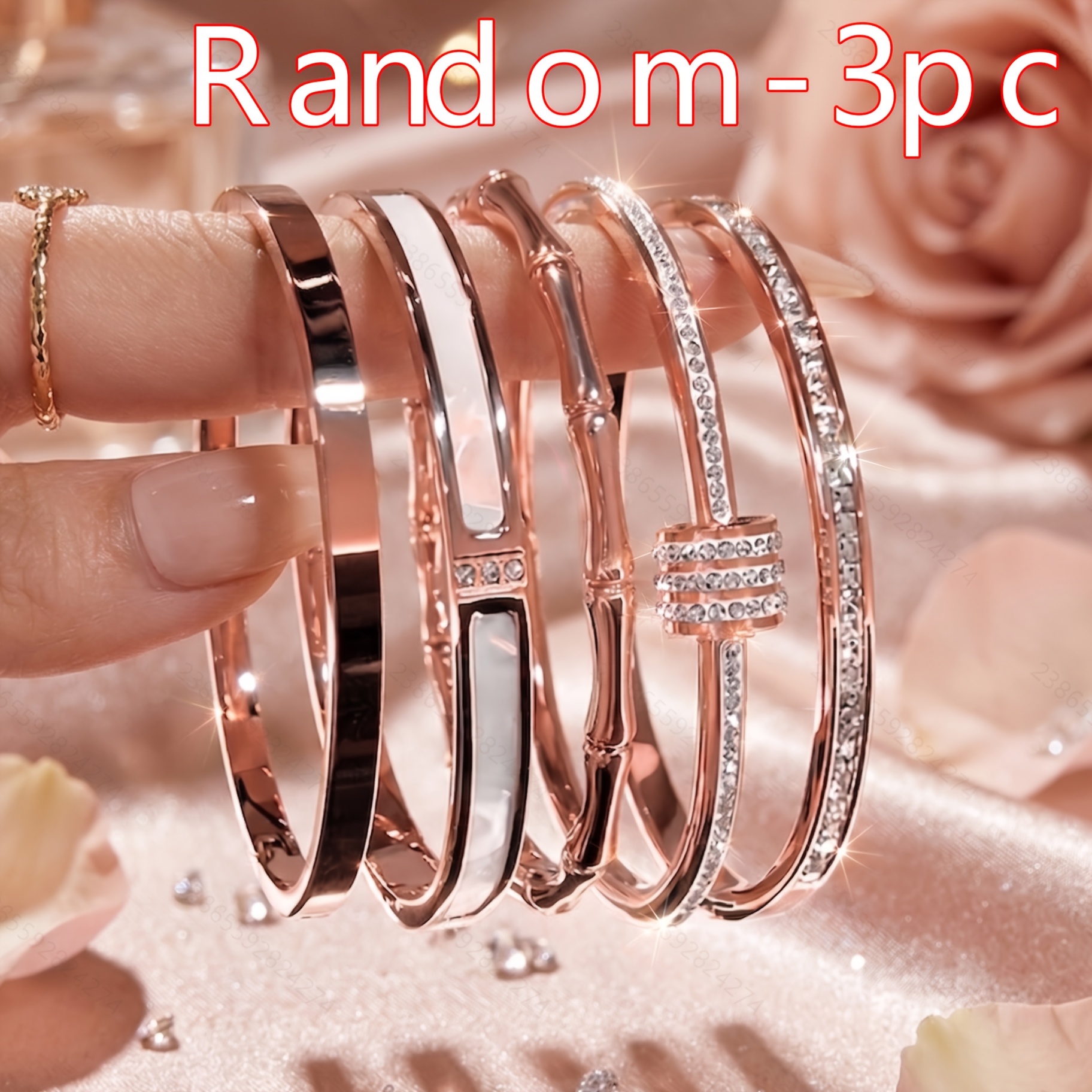TEMU Random 3pcs Stainless Steel 18k Gold-plated Women's Waterproof Non-fading Bangle Set, Fashionable And Elegant Design Women's Jewelry, Suitable