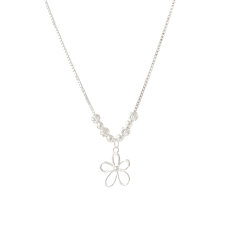 TEMU Hollow Flower Pendant Clavicle Chain, Women's Necklace, Surface Plated With 925 Silver, Suitable For Daily Wear, Parties, And Vacations