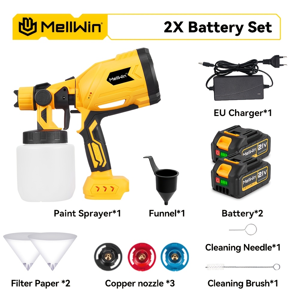 Image of Cordless Paint Sprayer With Brushless Motor & Batteries, 4 Brass Nozzles, 3 Spray Patterns, Hvlp Spray Gun, Adjustable , Electric Paint Spray For House/furniture/fence