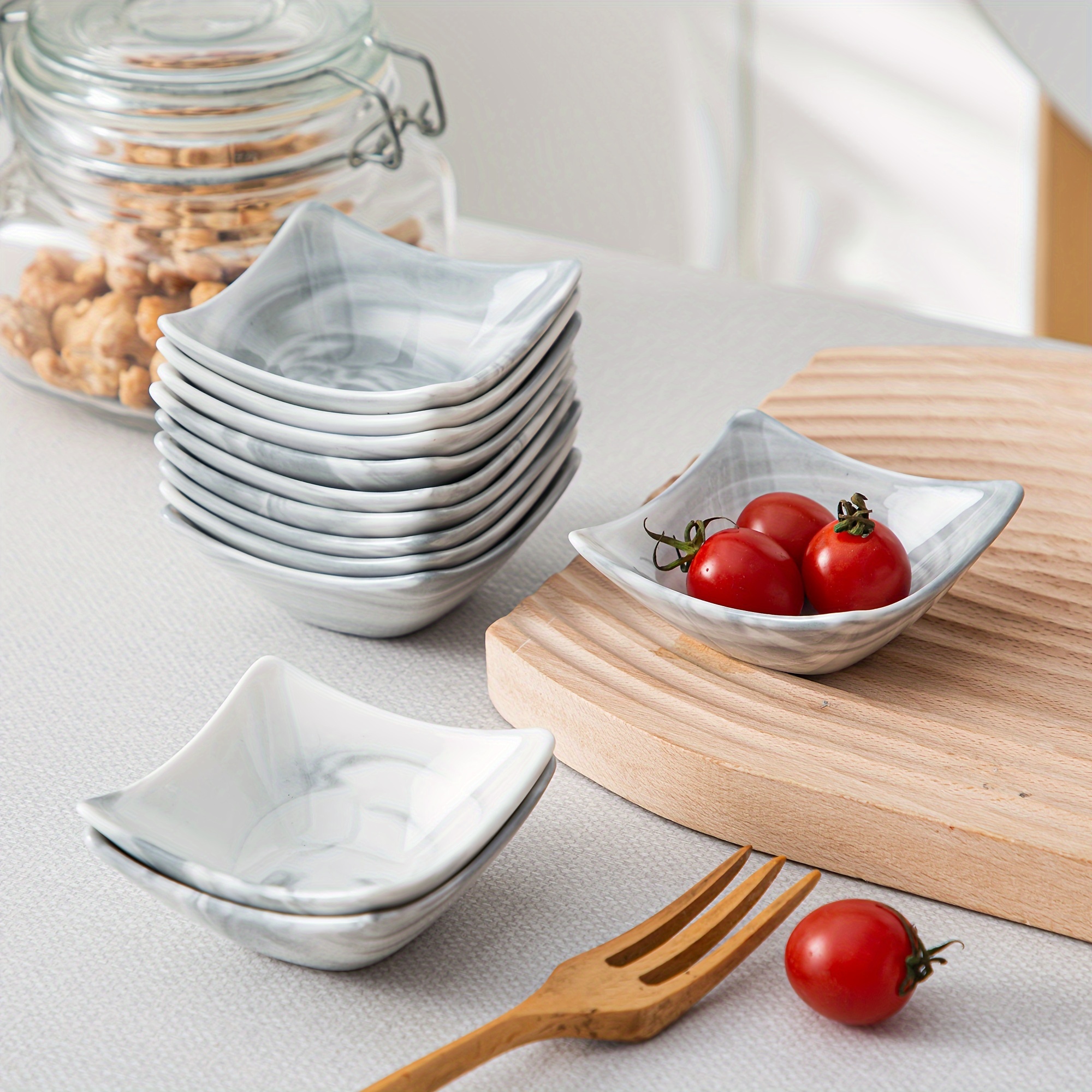 Image of 12pcs Marble Porcelain 60ml Ramekin Dish Set Of Mini Dip Bowls Dessert Bowls Porcelain For Appetizer, Snack, Nut, Muffin, Cake Tin.