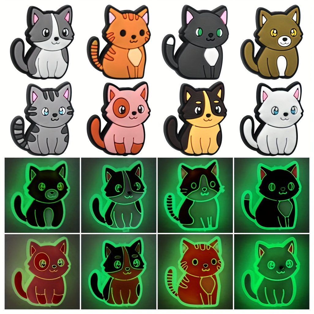 Image of 16pcs Vibrant Cat-themed Beads For & Crafts - Colorful Plastic Charms For Pens, Keychains, Bracelets - Cute Cartoon Cat Designs With Accessories, Cat Accessories
