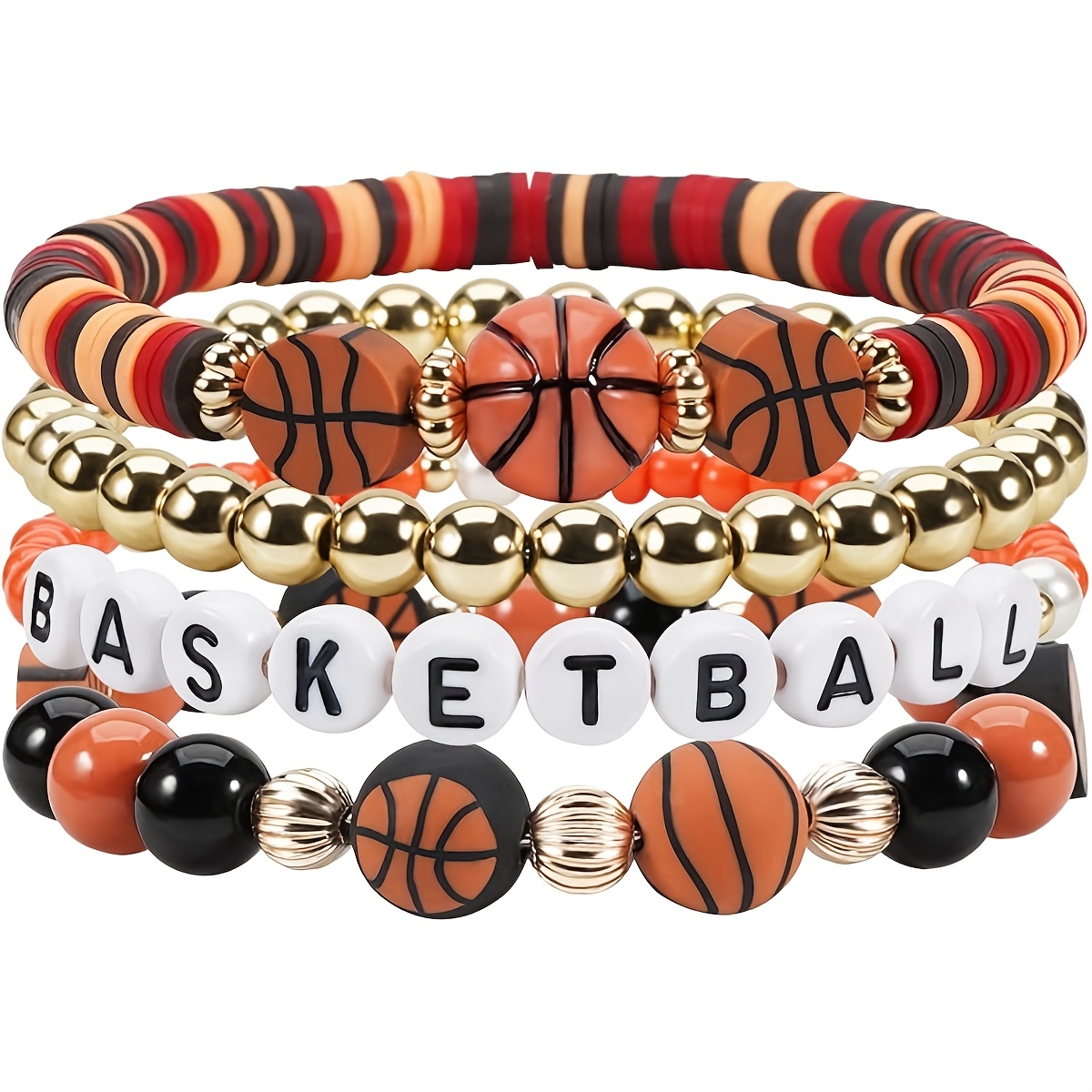 TEMU 4 Basketball Bracelets-the Perfect Accessory Gift For Basketball Fans. Game-day Bracelets Ideal Gifts For , Moms, Dads, . Great For Soccer Fans,