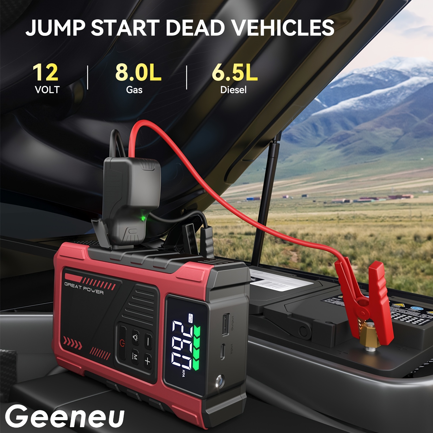 3500a portable wireless car air compressor jump starter with air compressor battery jump starter portable   car battery charger portable for12v 8 0  6 5l diesel start the car quickly usb   led emergency car accessories tools details 0