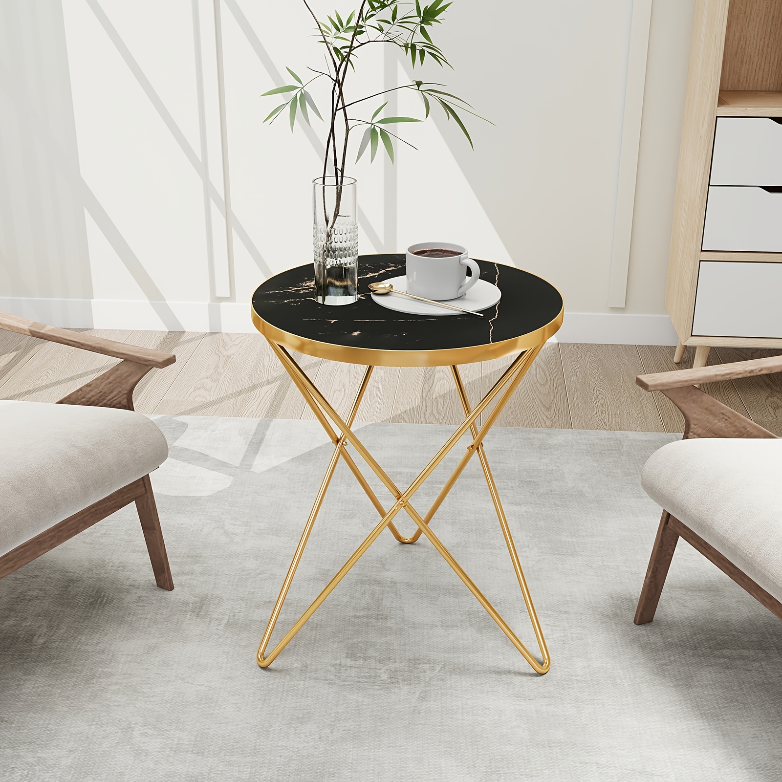 Image of Marble Pattern Table - Coffee Table, Round End Table & Side Table With Marble, Marble Suitable For Living Room, Dining Room, Bedroom - Options (////) - Assembly, Modern