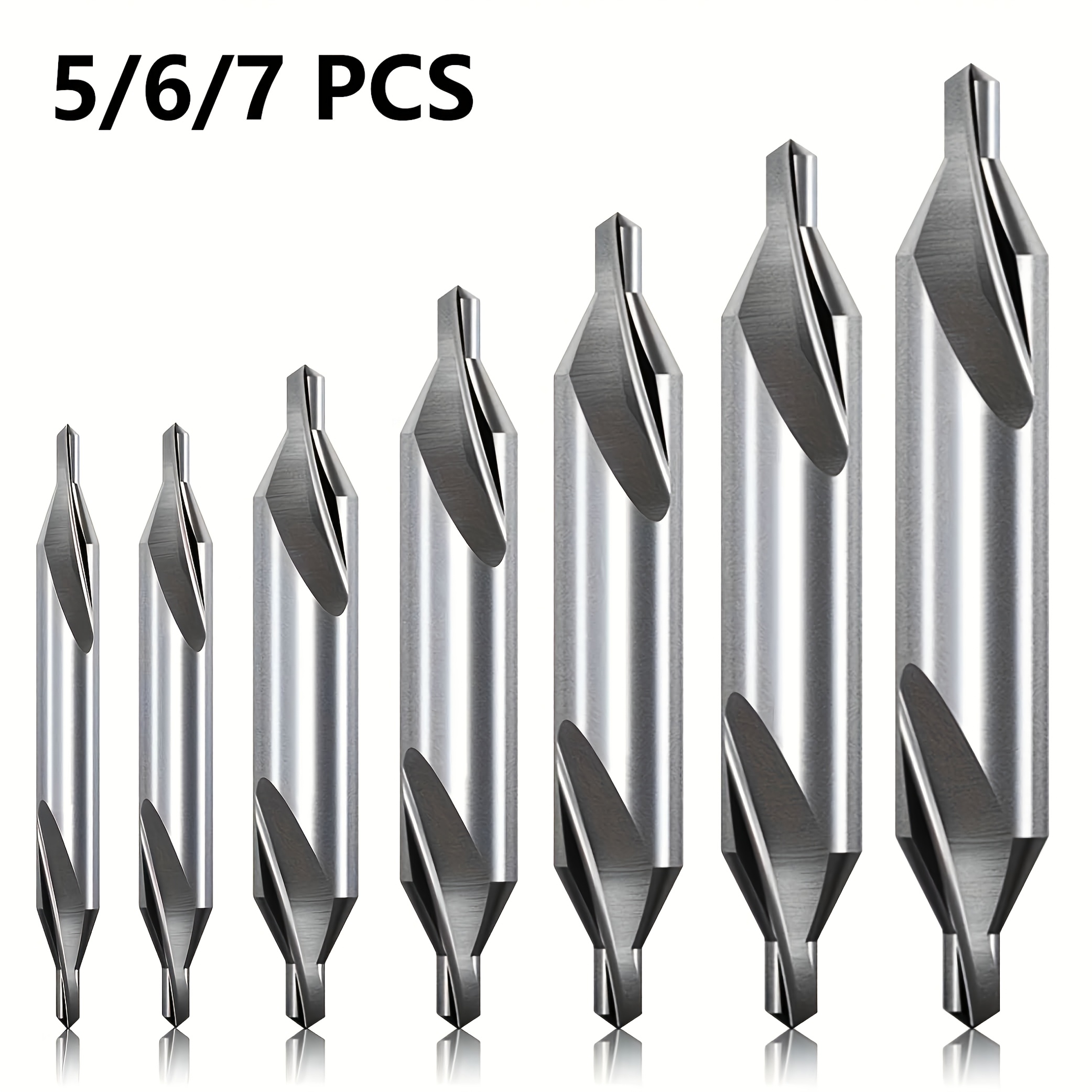 

5/6/7pcs Hss Center Drill Bits Set, 60-degree Angle, Steel Countersink Tools For Metalworking, Lathe Machining