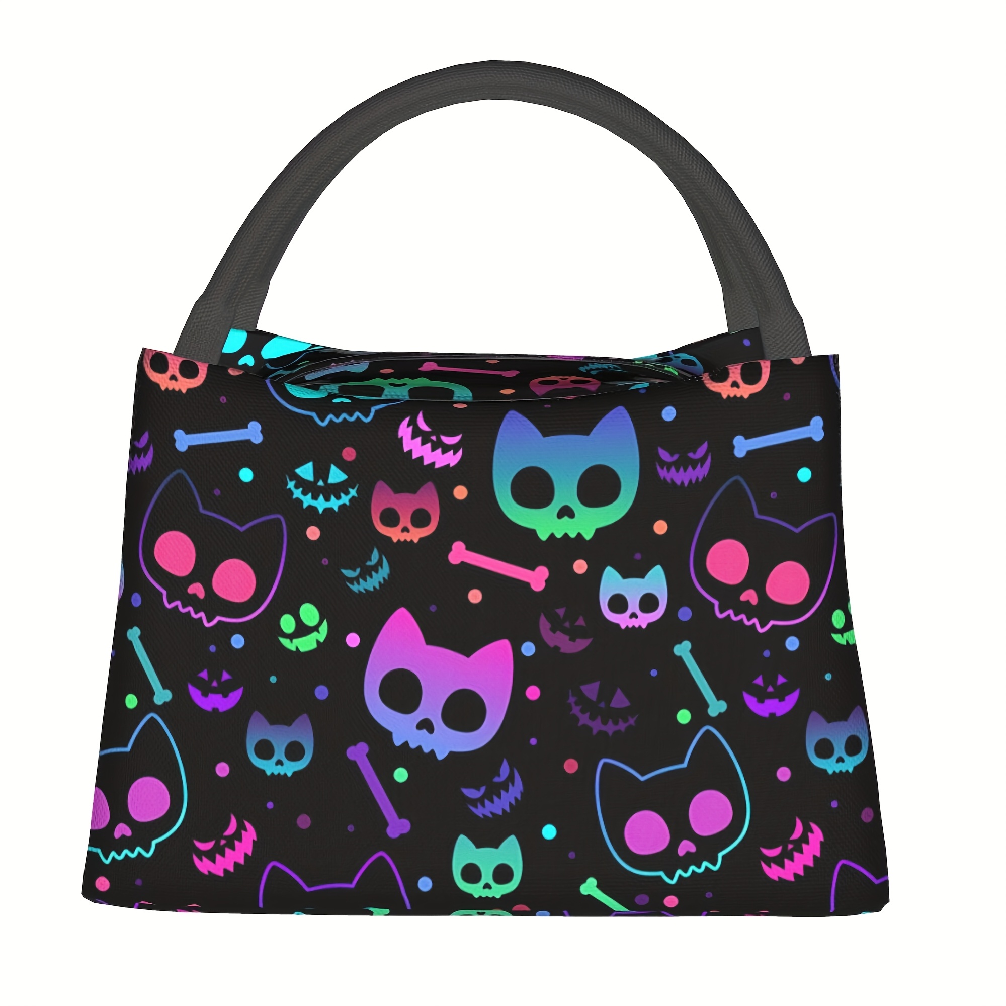 TEMU 1pc & Cat Design Insulated Lunch Bag - Reusable Food-safe Cooler Tote With Neon Accents, Portable For Home, Office, Outdoor - Perfect Gift For