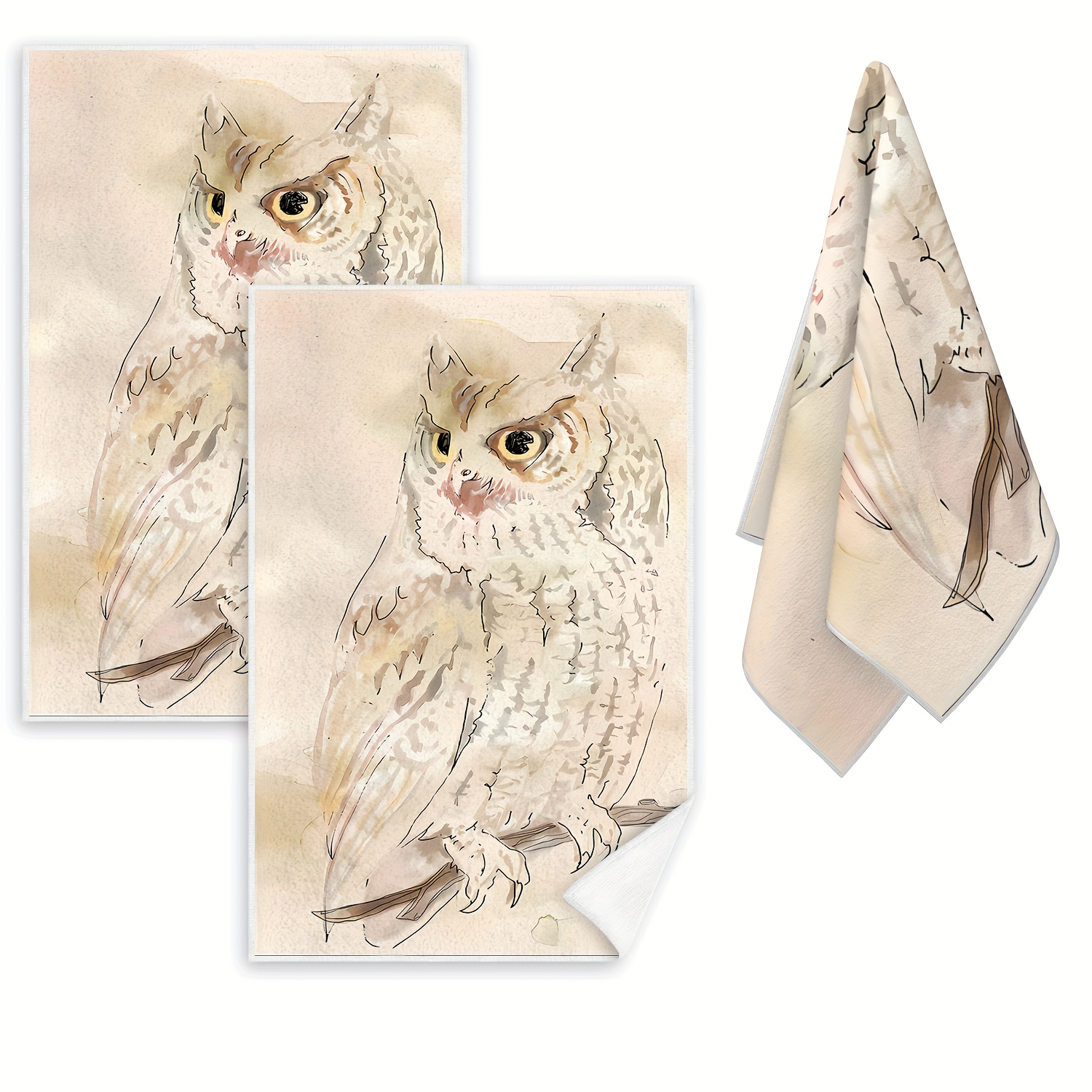 

2-piece Owl Pattern Microfiber Hand Towels - Ultra Absorbent, Quick-dry Kitchen & Bathroom Dishcloths | Soft, Farmhouse Style Tea Towels For Everyday Use