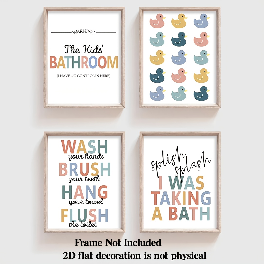 TEMU 2d Flat, 2d Flat Wall Decoration Poster No Frame 4pcs Duck Bathroom Set Wall Art Decor Posters, Bathroom Accessories Rules Decor Set, Wall Art