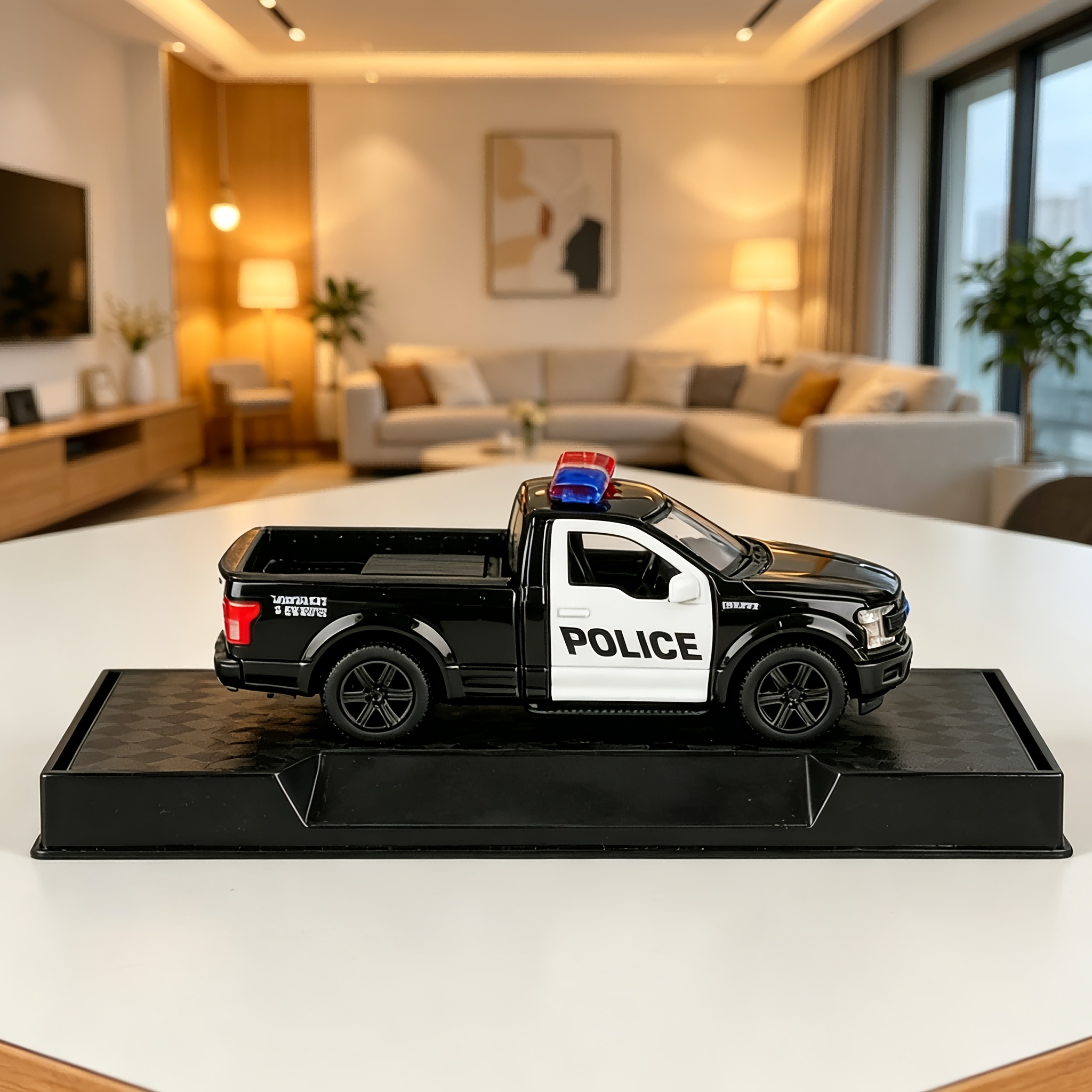 Image of 1/36 For Ford Pickup Police Car Model, Alloy Openable Door Simulation Ornament, Home Desktop Decor, Collectible Gift For Model Enthusiasts