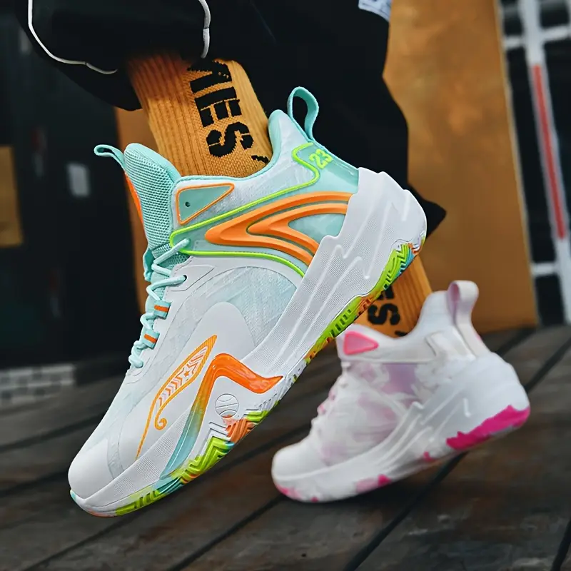 Unisex Couple's Low-Top Basketball Shoes Breathable Lightweight Design with Vibrant Ergonomic Support for Men Women Ind