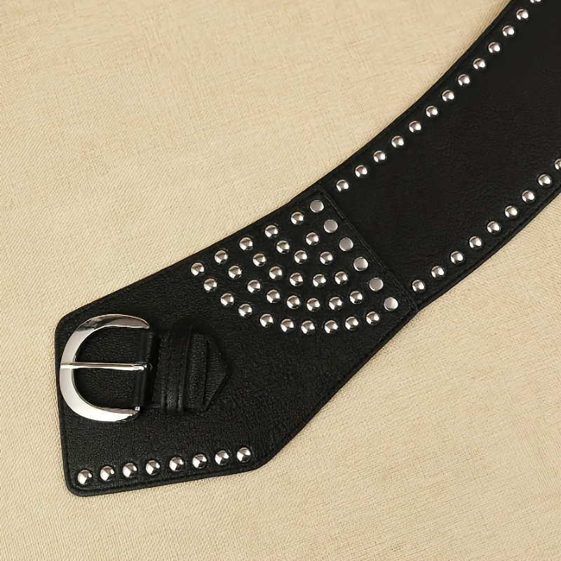 Image of 1pc Women's Black Curved Waist Belt, Fashionable And Trendy West Cowboy Metal Belt, Holiday Valentine's Gift, Pu Beach Accessory Apparel, Suitable For Daily Use