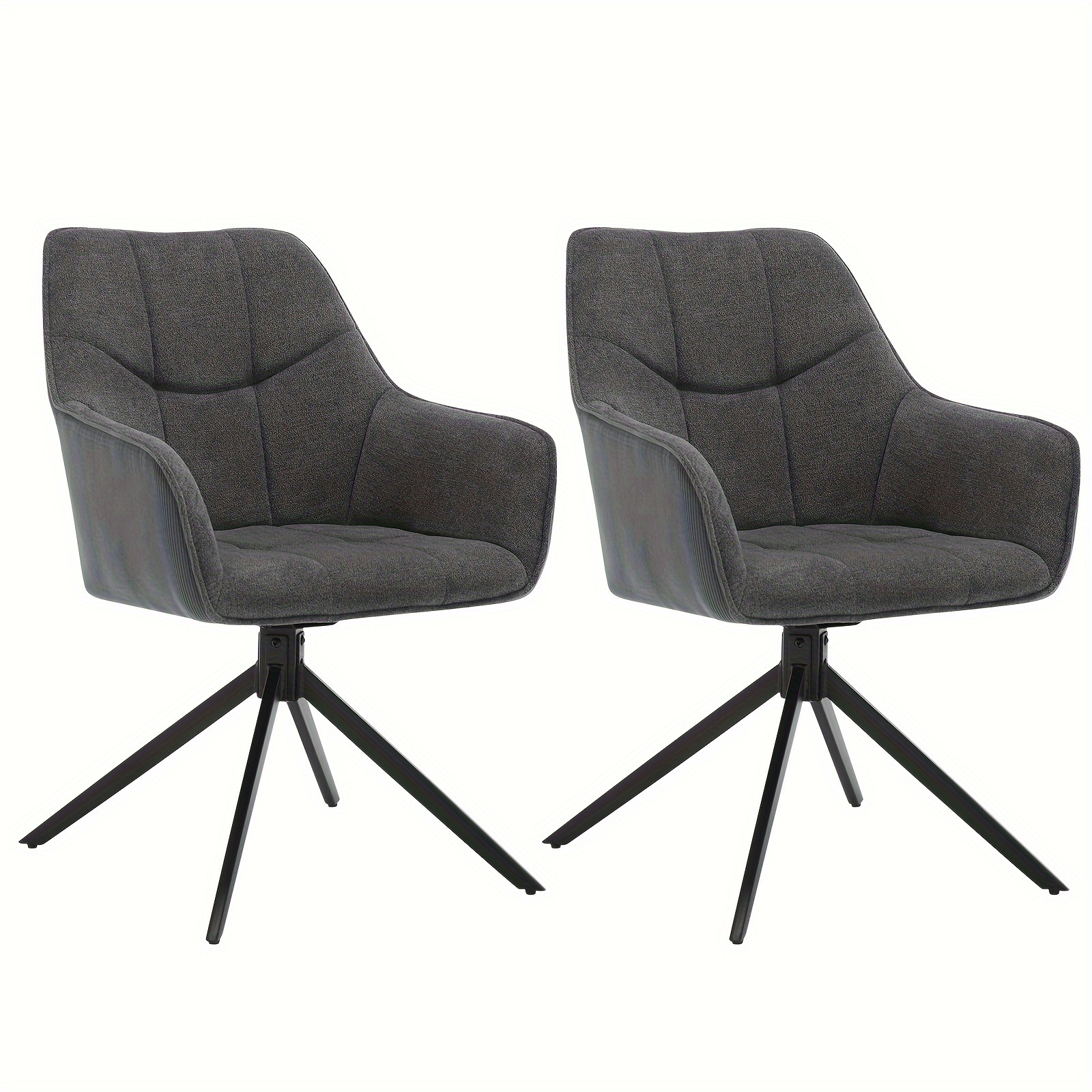 Image of Set Of 2 Rotating Chairs For The Dining Area, Featuring Upholstered Seats With Armrests, From Chenille And Corduroy, By Metal Legs In A Dark Grey End