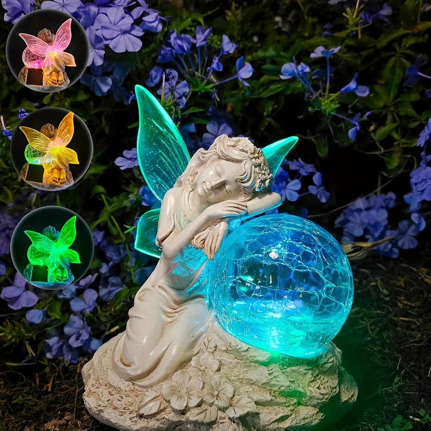 

Solar Fairy Garden Statue With Glass Ball - Waterproof Resin Outdoor Art, Patio, Lawn, Balcony Decor | Ideal Day & Housewarming Gift