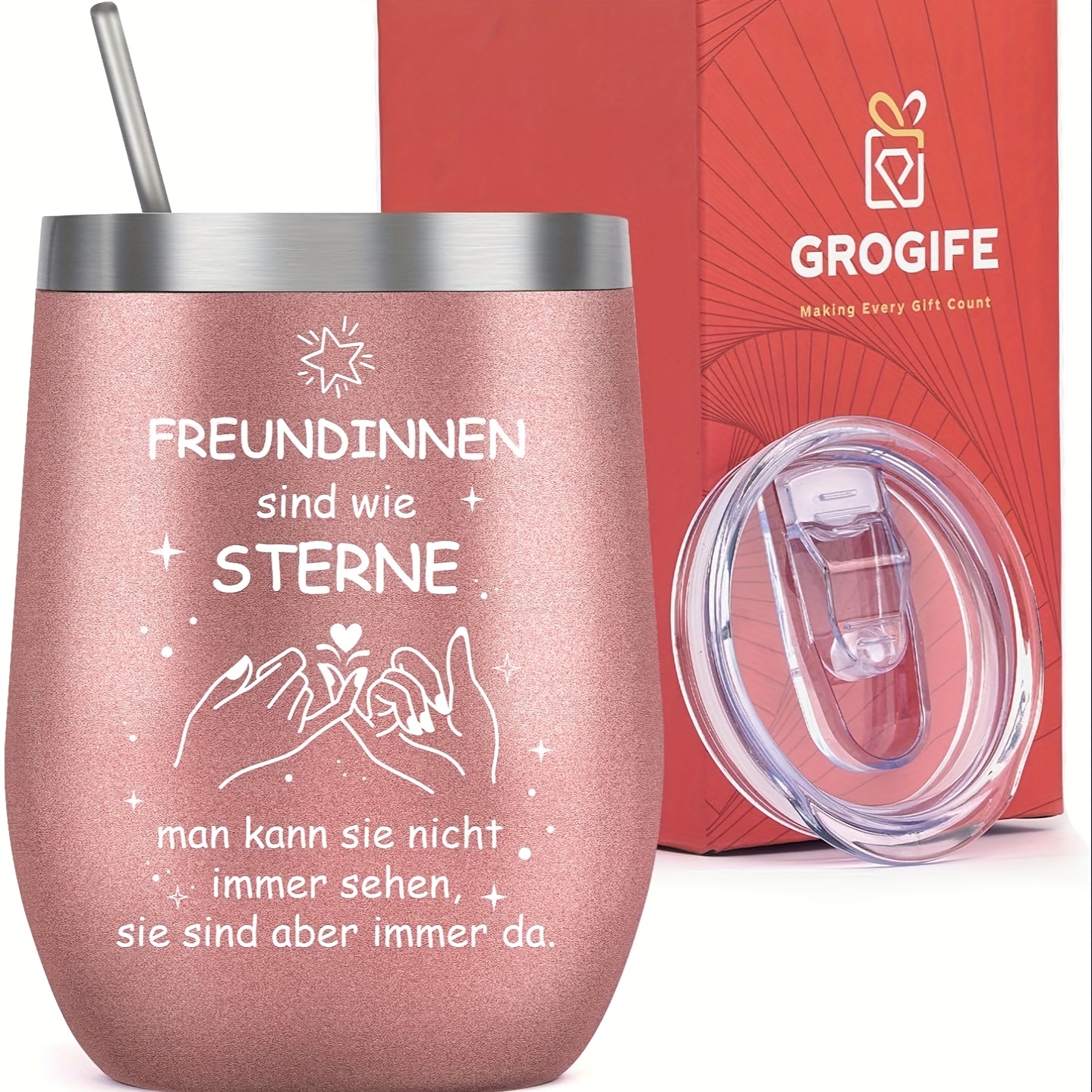 E-shop Geschenke für | 350ml Edelstahl-Thermobecher | Isolierte Kaffeetasse & Weinglas | Niedliche BFF-Geschenke für Freundin, Schwester, Bestie |