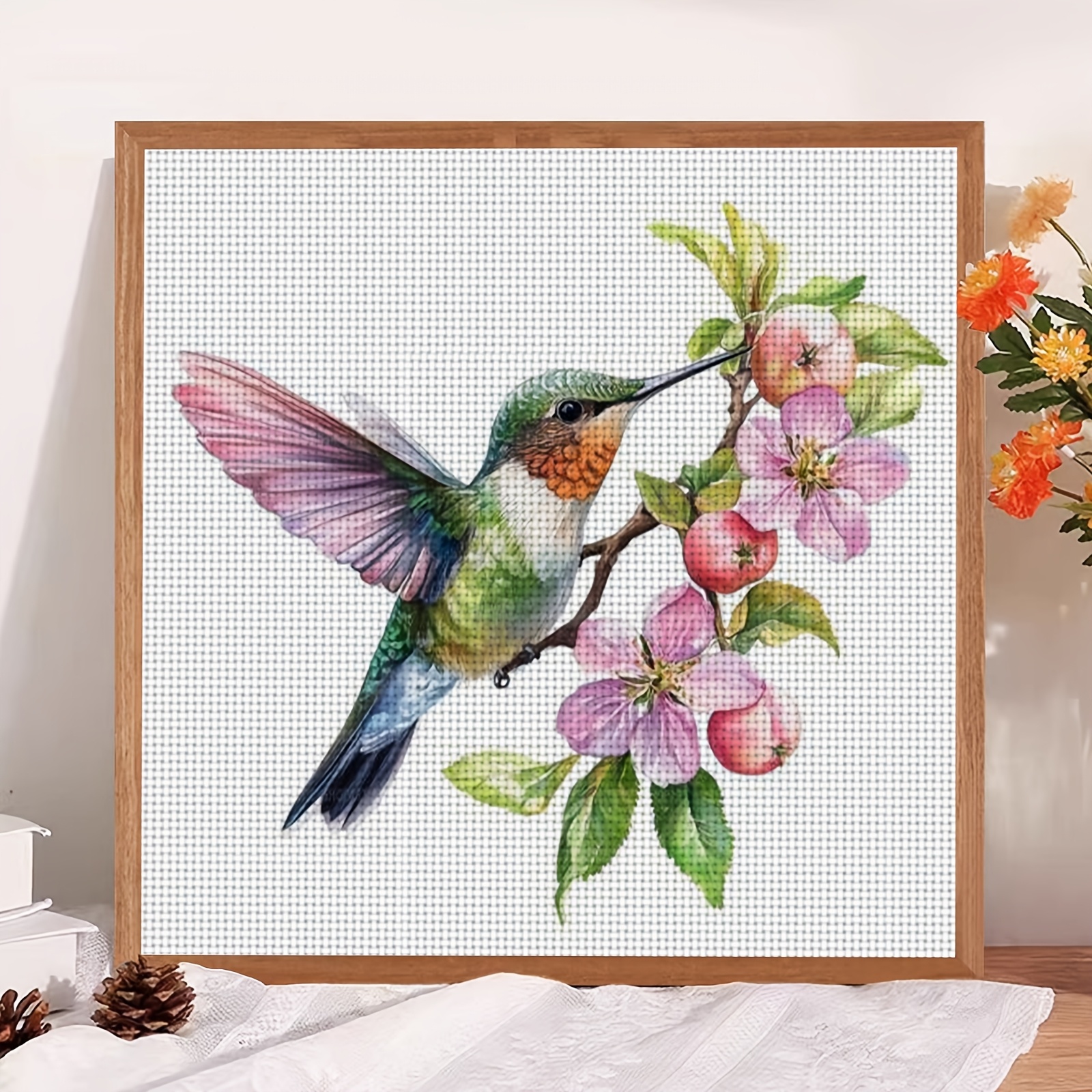 DIY Cross Stitch Print Kit, Frameless, Hummingbird Design