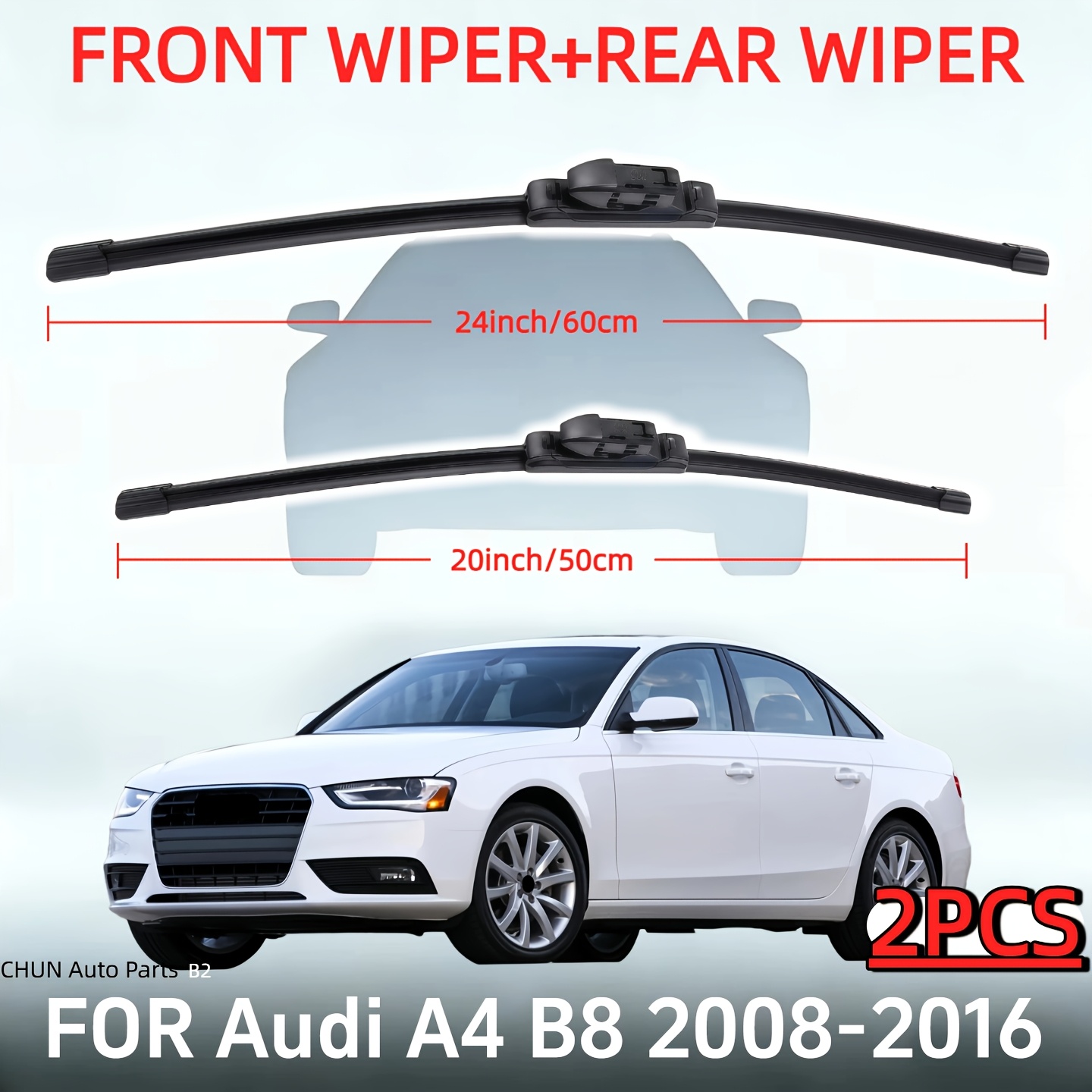 TEMU Windshield Wiper Replacement For A4 B8 (2008-2016) - 60.96 Cm   50.8 Cm - Premium Front And Rear Wiper Blade Set - (2pcs Set)
