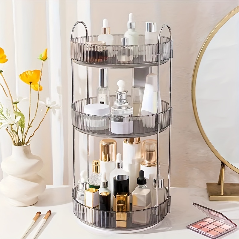 

360-degree Rotating Makeup Organizer - Large Capacity, Transparent Storage Rack For Cosmetics & Brushes, Vanity, Countertops