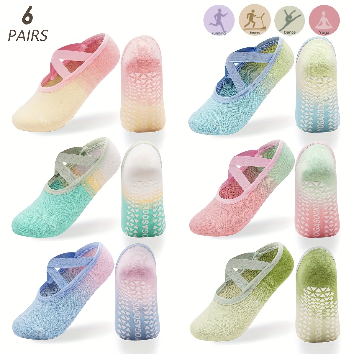 TEMU 6 Pairs Of Yoga Socks, Women's Boat Socks, Spring And Summer Anti Slip Silicone Sports Socks, Pilates Beginner Running, Autumn And Winter Gradient , Indoor Fashion