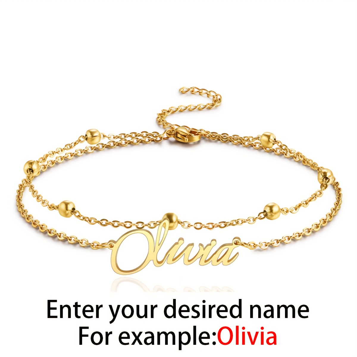 TEMU Personalized Name Double Layer Bracelet | 304l Stainless Steel | 18k Gold Plated | Custom Name Double Layer Bracelet | Exquisite Women's Fashion