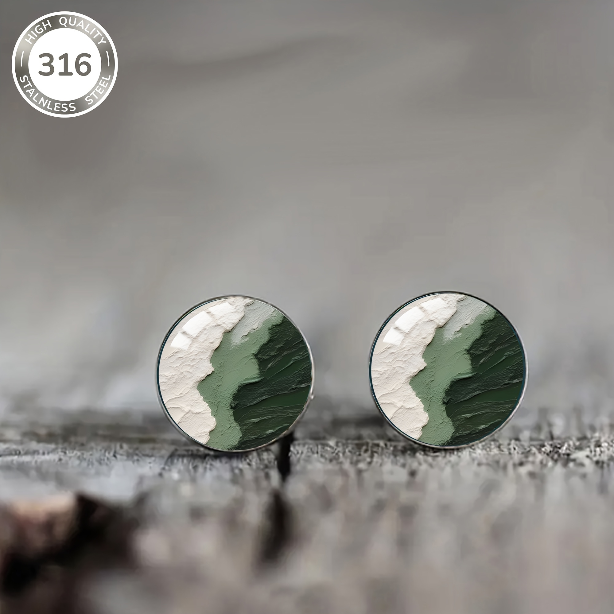 E-shop 1 Paar weiße und grüne, strukturierte 316 Edelstahl Ohrstecker, einfache und individuelle Herren- und Damen-Schmuckohrringe für den und Partys