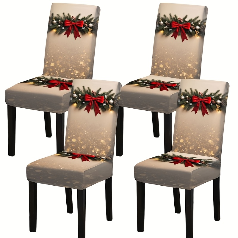 TEMU Funda para Sillas Decorativas de con Decoración de : Rama de Pino, Rojo, de , para , Comedor, Decoración del Hogar para Fiestas de . Fundas