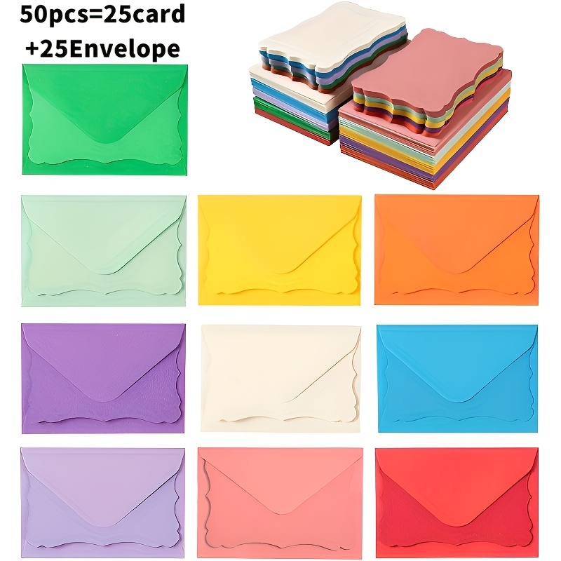TEMU 50pcs Includes 25 Envelopes + 25 Cards, Retro Envelope Gift Card Set, Blank Wave Birthday Thanksgiving Card Envelope Set, Party Invitation,