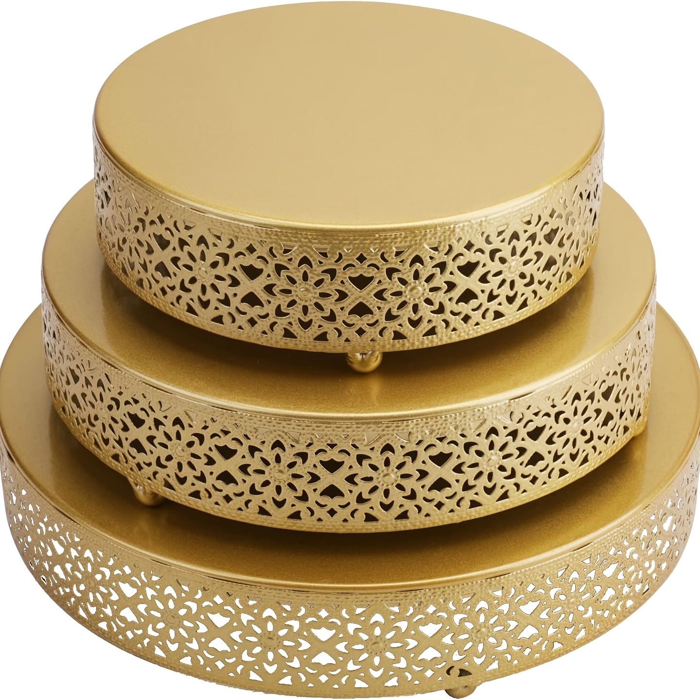 Image of Vintage Style 3pcs Stand Set -elegant Round Shaped, 8''/10''/12'' Size, Perfect For Weddings, Birthdays, Showers And Anniversaries | Metal Display Stands