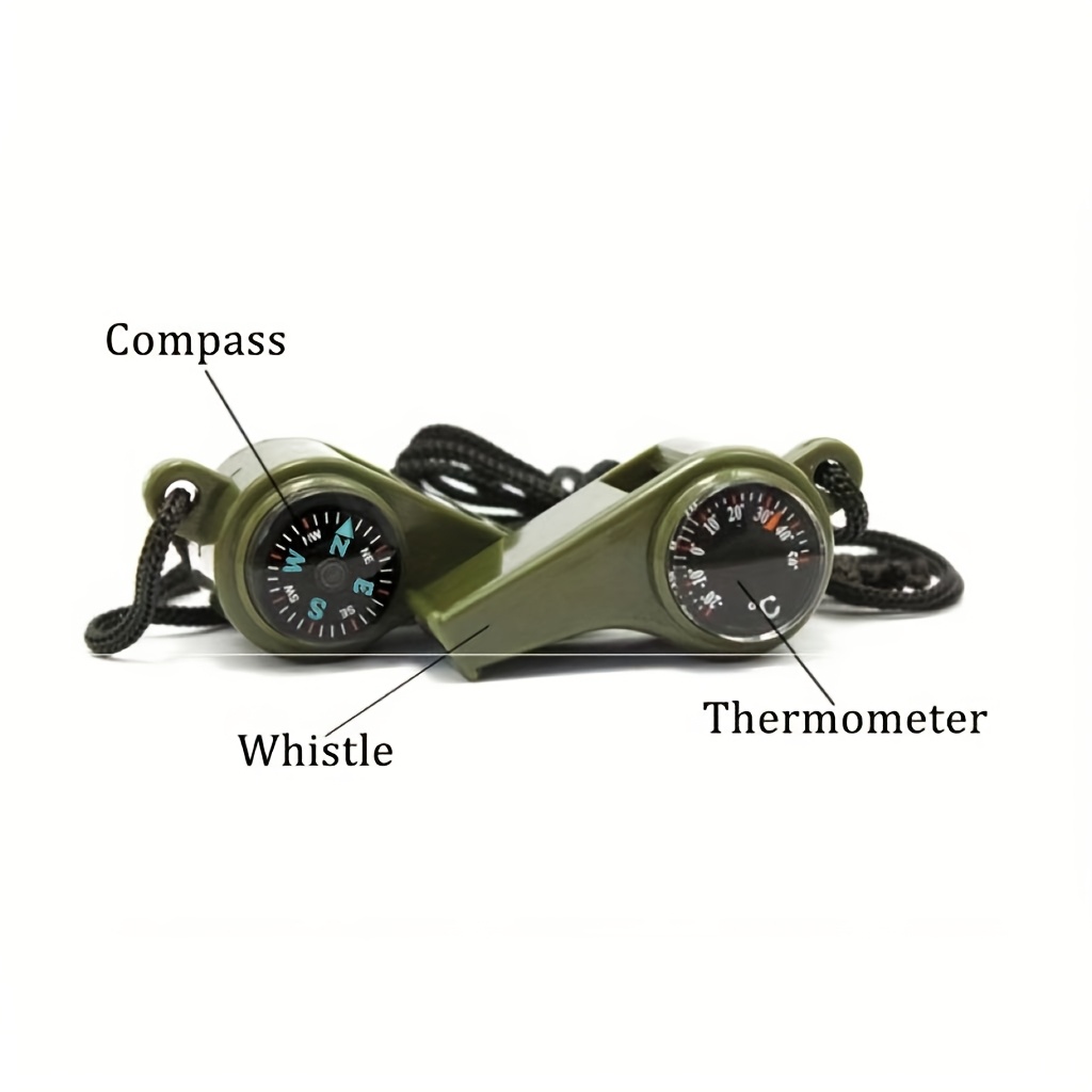 TEMU 2pcs 3-in-1 Survival Whistle Lanyard Compass And Thermometer Set - High-decibel Emergency Signaling Device, Portable Thermometer And Navigation