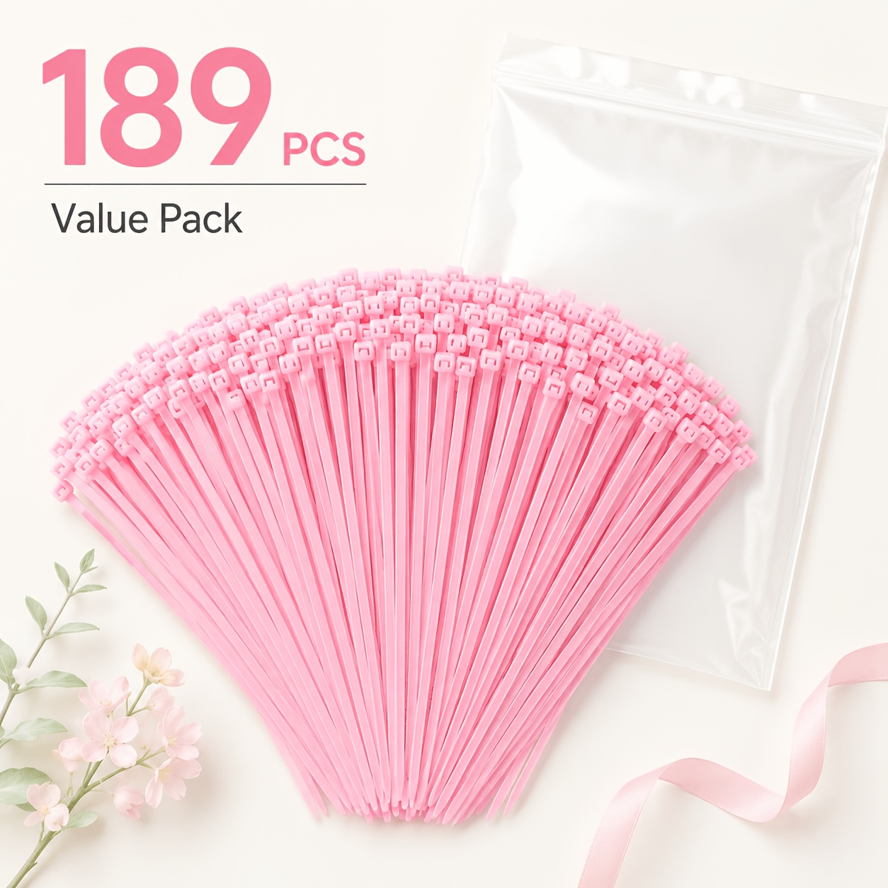 TEMU 189pcs Self-locking Nylon Cable Ties, 100mm/3.94in Zip Ties For Cables, Office, Beauty, Home Storage & Diy