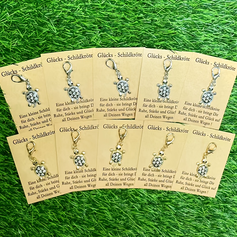Image of Gift For Her/him 5pcs/10pcs Sparkling Turtle Keychains, Accompanied By A German Turtle Greeting Card, Fun Tokens, Stylish Vintage Bag, Wallet, Backpack, Headphone, Key Decorations