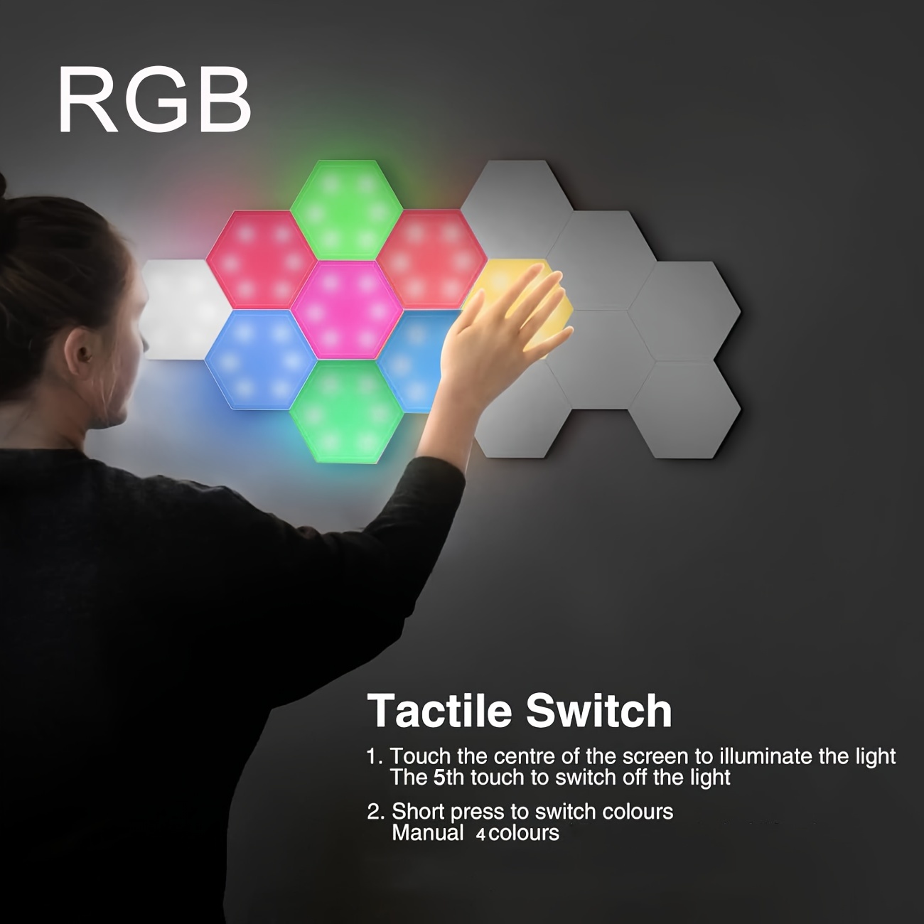 

Rgb Smart Hexagonal Wall Lights, 3/6 Pack, Battery Powered Color Changing Led Night Light, Diy For Gaming Room Bedroom, Wall Mount, Electronic Components Included (batteries Not Included)