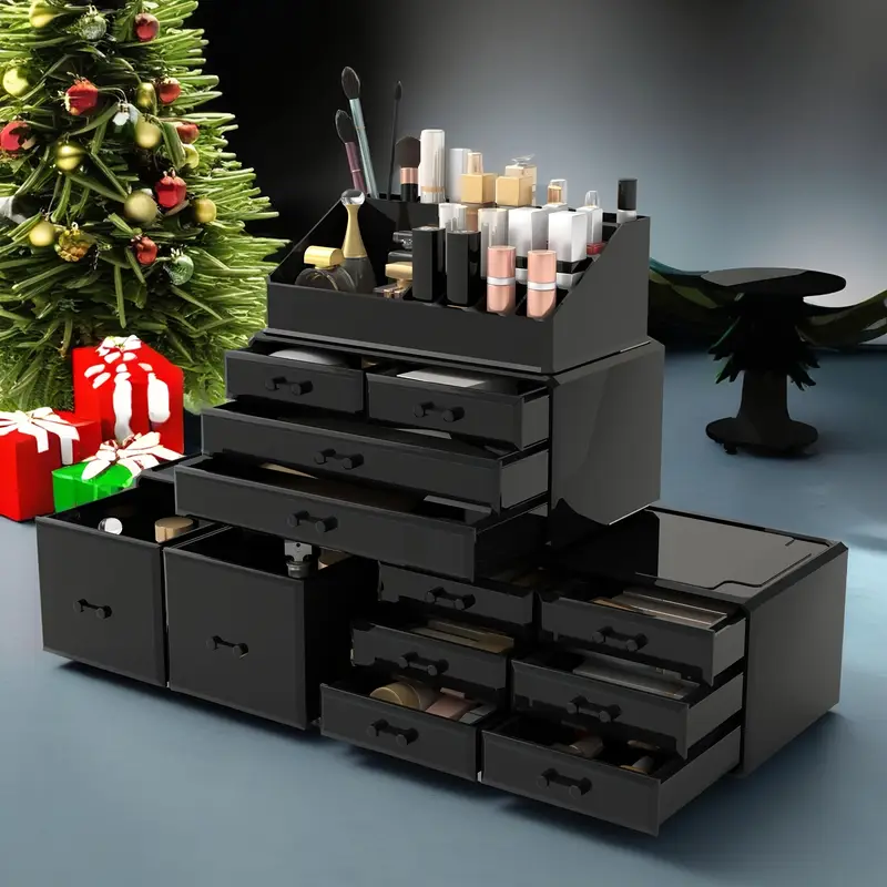 12 drawer 4 tier cosmetic storage box large capacity christmas decorative organizer jewelry and gifts display vanity bathroom dresser and countertop best for christmas Product details 1