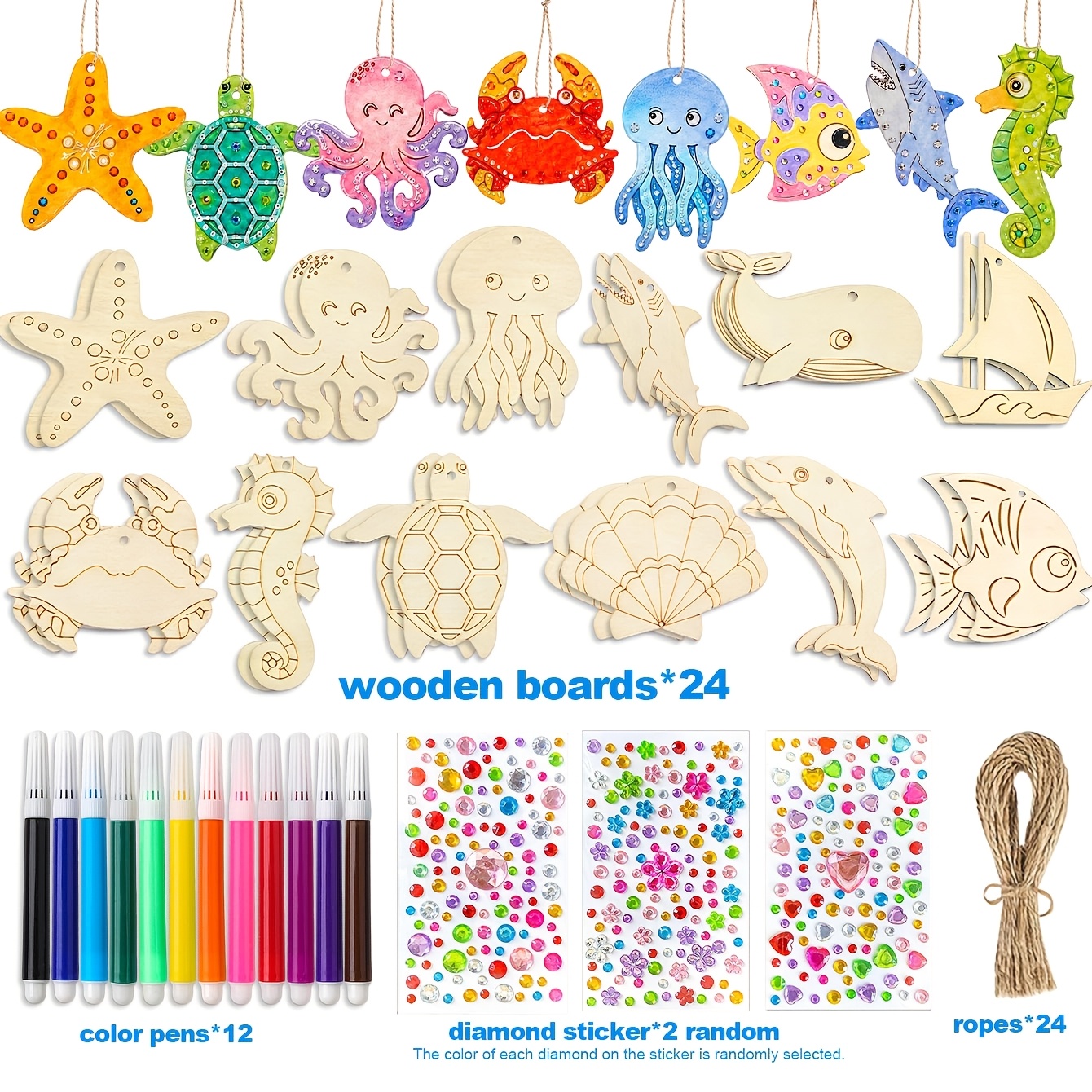 Summer Ocean Wooden Ornament Coloring Kit for Kids