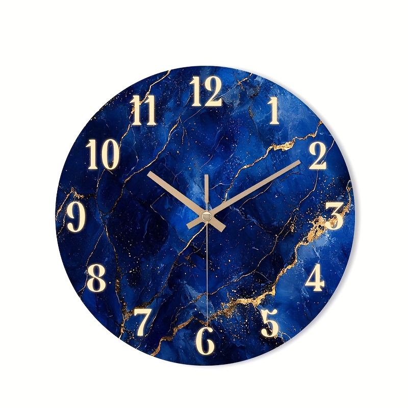TEMU 1pc Of A Silent Wall Clock That Tick, Featuring A Decorative With A High-definition Glossy End And An Abstract Blue Marble Face, Suitable For A