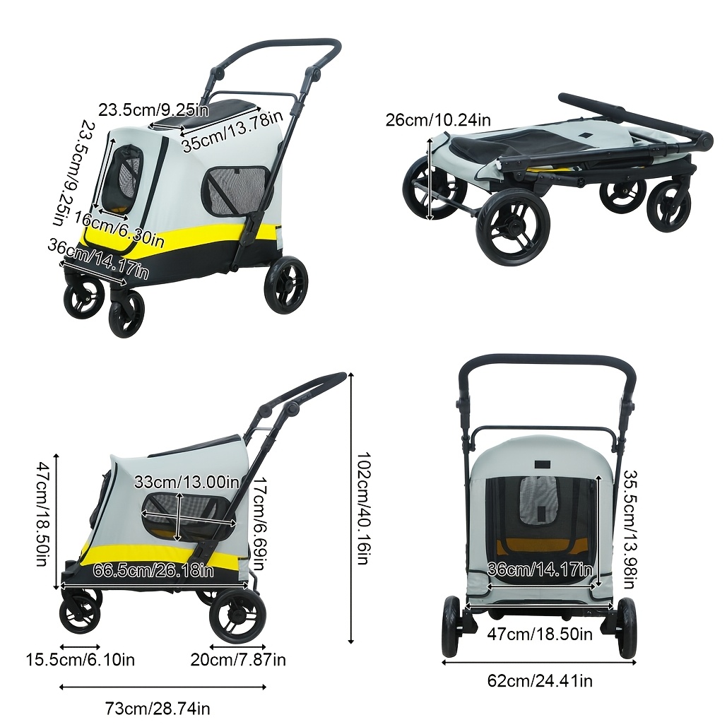 Image of Foldable Pet Stroller: Portable Dog Stroller With 4 Heavy Wheels, Travel Stroller For Small Dogs, Folding, With Breathable Mesh, Panoramic Sunroof, For Travel And Outdoor Walking