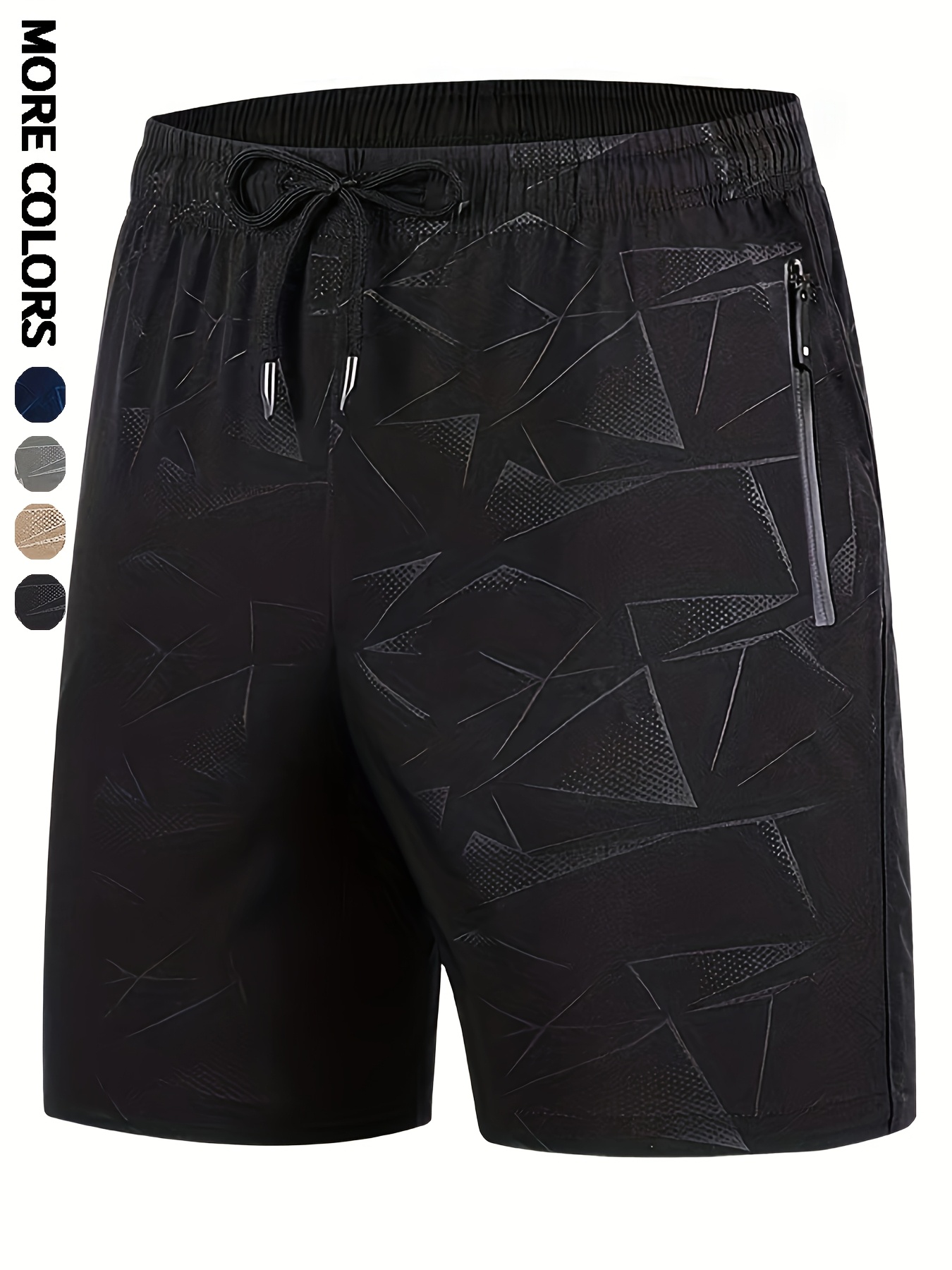 Men's Quick-Dry Athletic Shorts - Lightweight Workout Gym Running Cycling Pants with Elastic Drawstring Waist, Breathable Stretch Fabric - Beige/Gray/Black/ - Ideal for Fitness, Hiking, Everyday Casual Wear, Sports Activewear, Geometric Pattern, Adjustable Comfort, PLUS SIZE