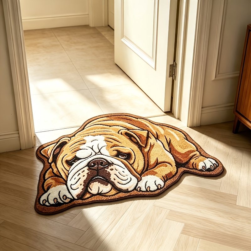 TEMU Velvet 900g   9mm Vintage Style Bedroom Bedside Rug, British Bulldog Play Area Non-slip Rug, American Instagram-style Living Room Plush Rug,