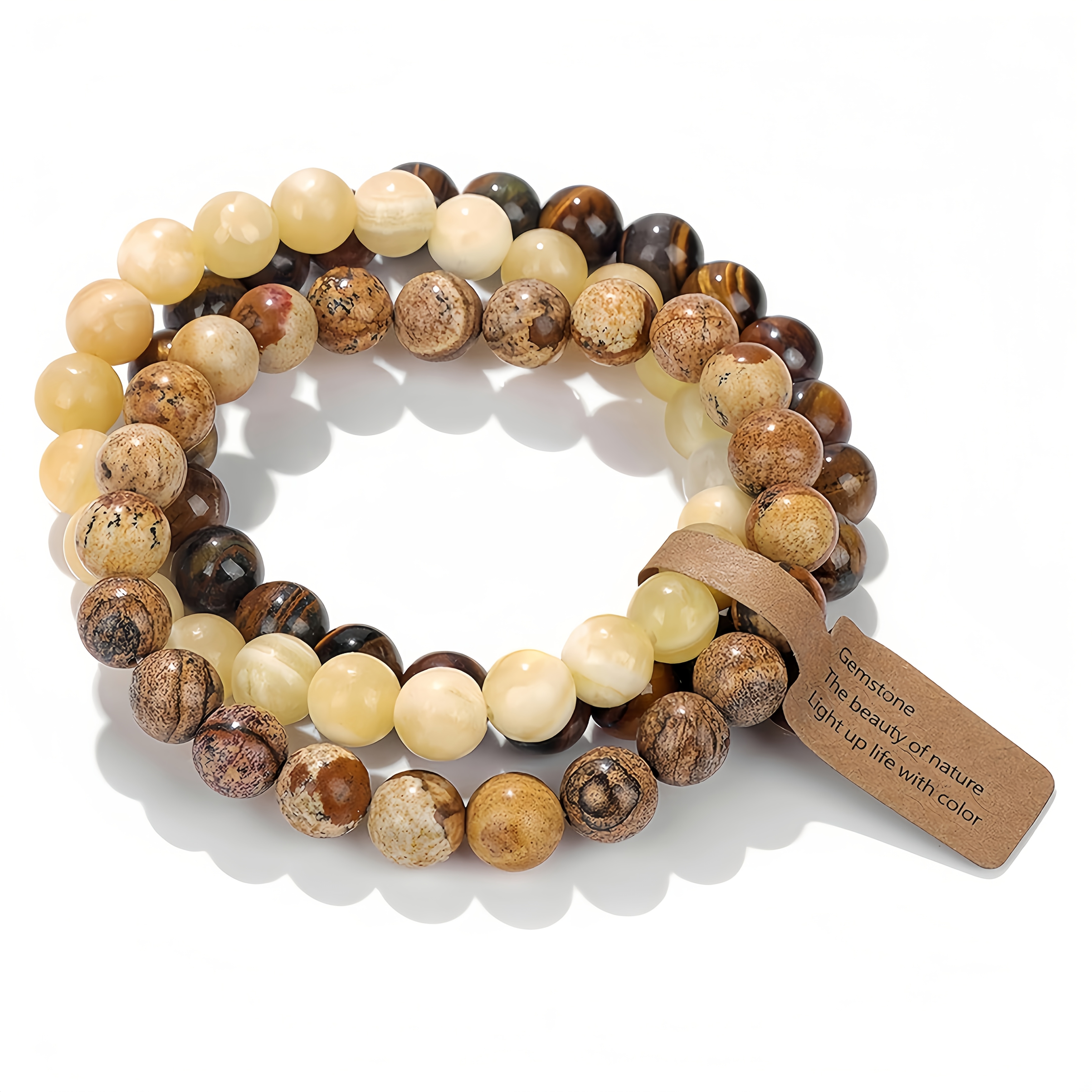 E-shop 3-teiliges Armband aus natürlichen Tigerauge-, - Bildstein-Perlen. Zieht Wohlstand an. Geeignet für Damen Herren. Geeignet für den täglichen