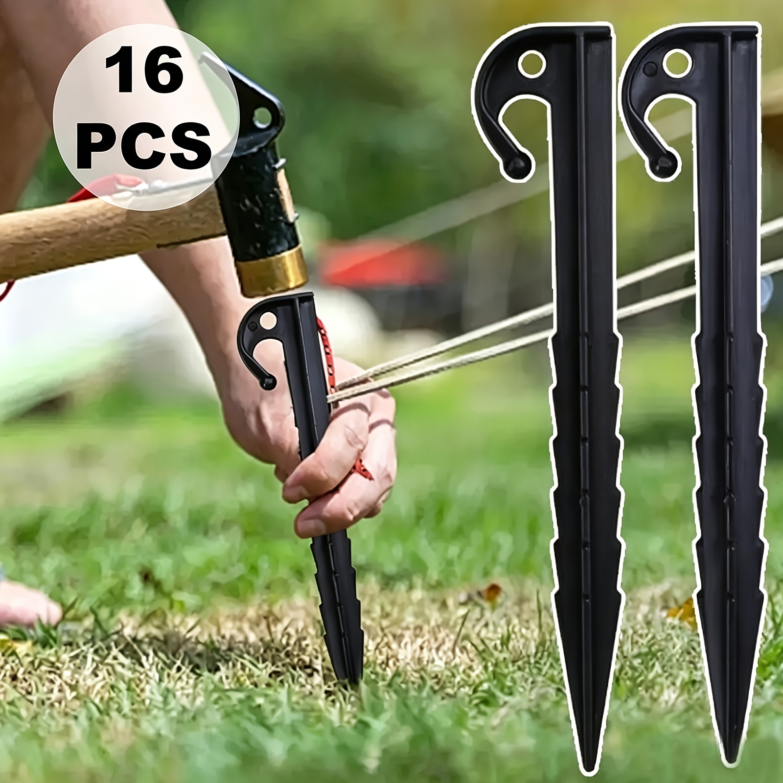 TEMU 10/16pcs Tent Pegs - Plastic Inflatable Stake Set, Secure Fixation In Outdoor Tent Camping, Halloween Inflatable Yard Decoration, Christmas And