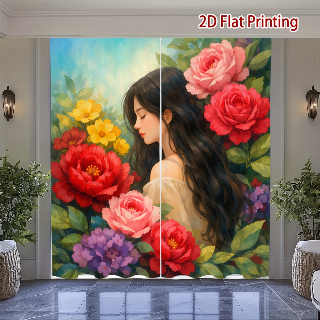 photo de l'article [produits] ensemble de 2 rideaux à imprimé floral qui filtrent doucement   et assurent lintimité, conçus pour une installation avec tringle à poche, adaptés aux salons, cuisines, chambres, bureaux, balcons, hôtels, restaurants, appartements