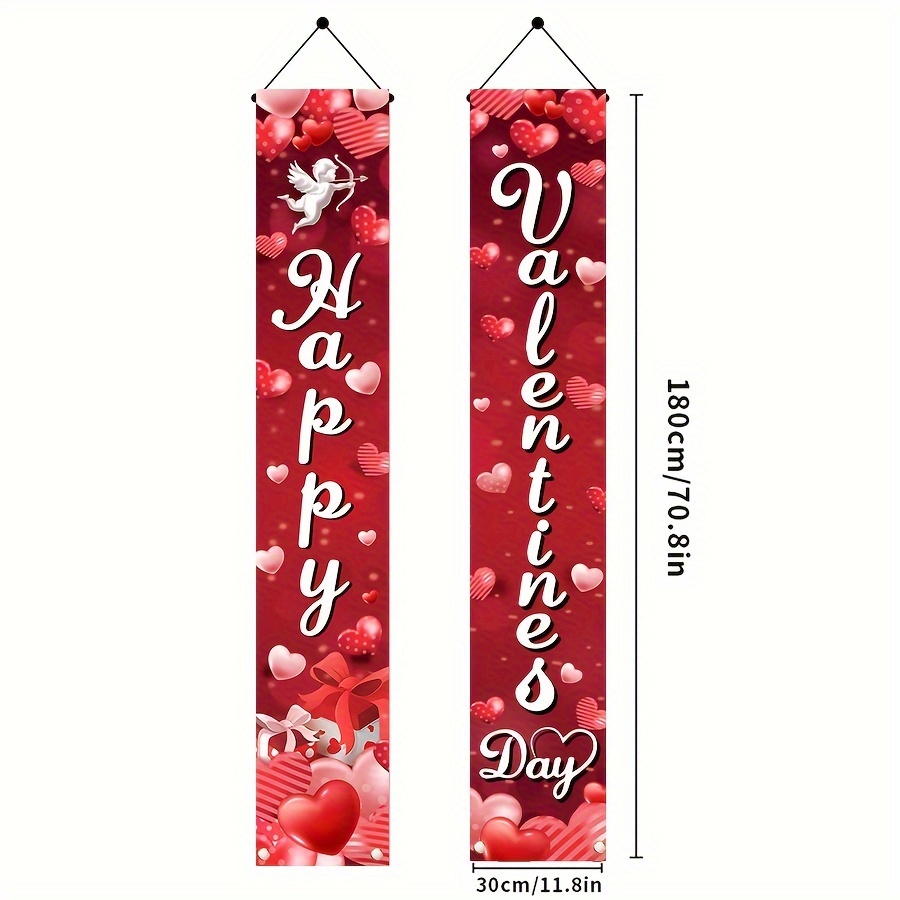 TEMU 1 Pair Polyester Valentine's Day Banners For Porch & Patio, Theme Decor, Festive Party Hanging Signs For Outdoor & Indoor Front Door Wall,