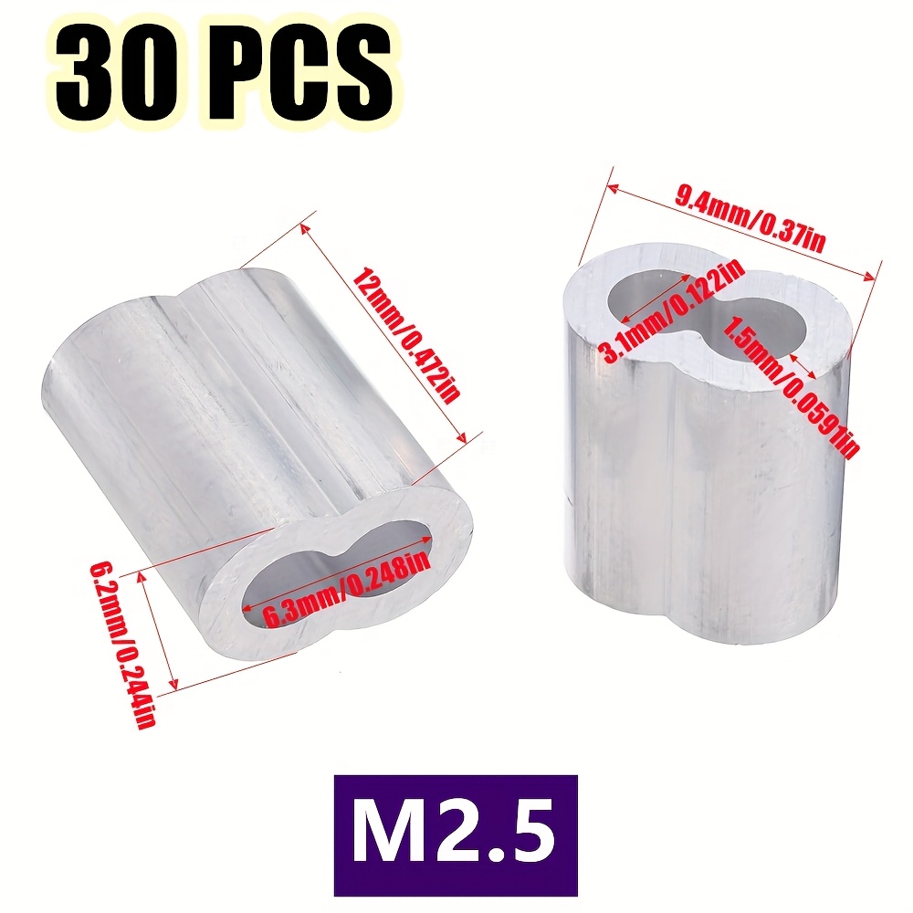 TEMU Manchons de Sertissage à Double Trou pour Câbles M1 à M12, Accessoires en Aluminium de 8 pour Arrêt de Câble et Attaches